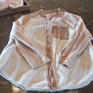 Two-Tone Button-Up Swim Cover Up